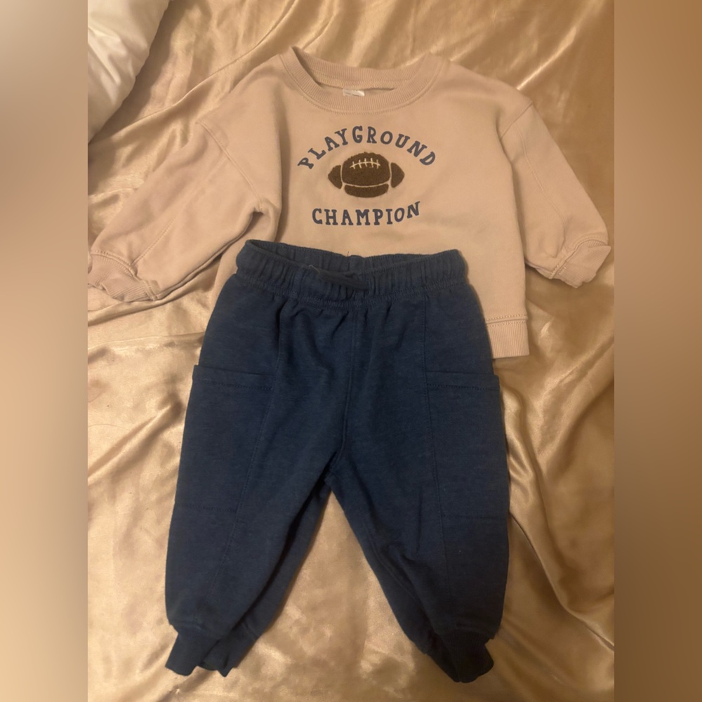 Carter's Tan and Navy Kids Sweatshirt and Jogger Set